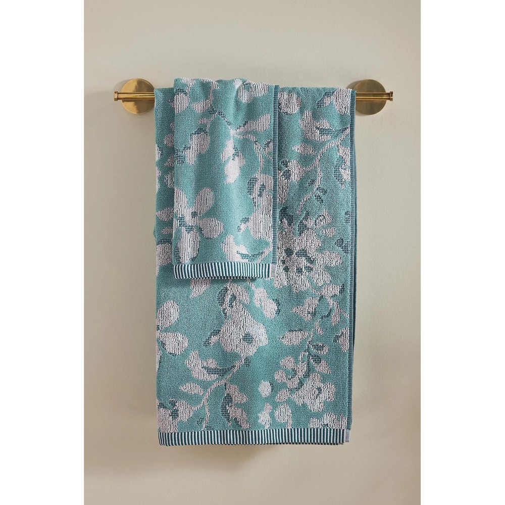 Anthropologie Hand Towel OS Green Floral Cotton Terrycloth Portugal